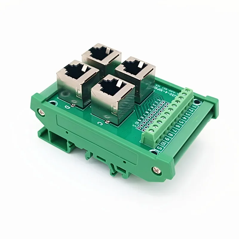 RJ50 10P10C Vertical Jack 4-Way Buss Board ,DIN Rail Mount Interface Module.