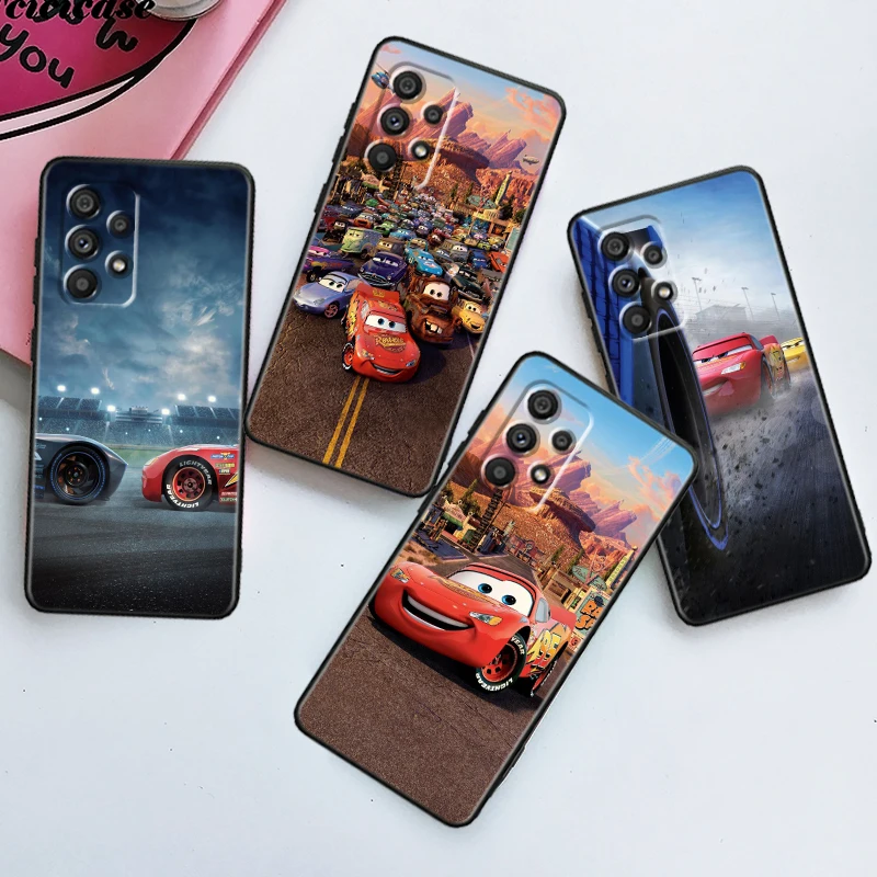 

Cars Lightning McQueen For Samsung A53 A52 A33 A32 A51 A71 A21S A13 A73 A55 A22 A23 A35 A72 A54 A12 5G Black TPU Phone Case