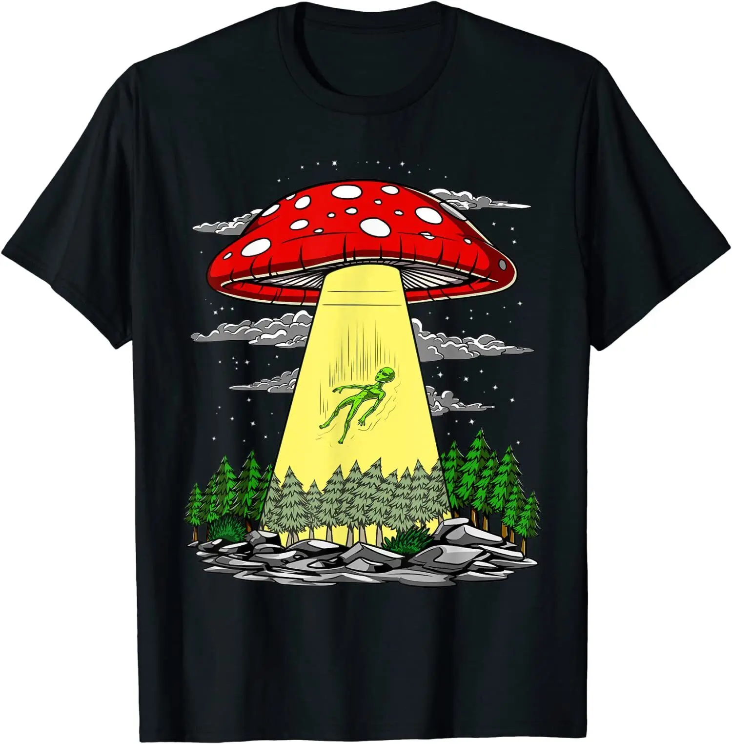 NEW LIMITED Mushroom Alien Abduction Psychedelic Space UFO Hipp!e Fungi T-Shirt