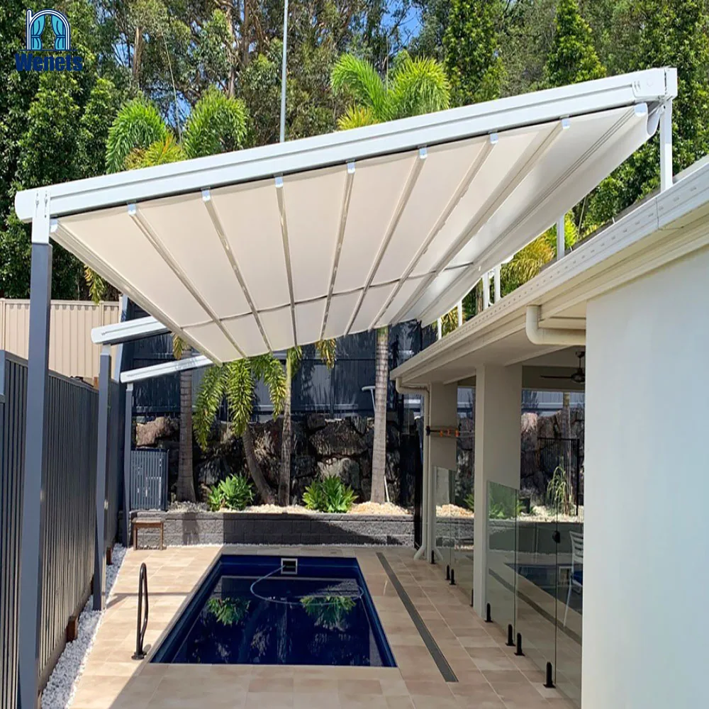 

Wall Mounted Aluminum Awning Electric Retractable Roof Pergola for Patio and Restaurant