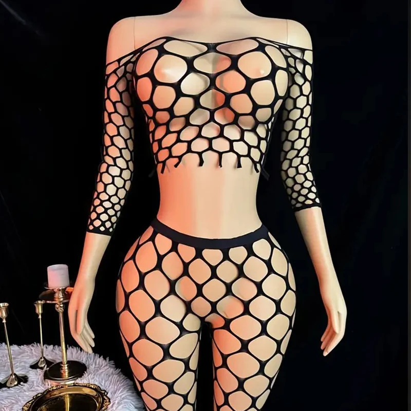 

2 шт./компл., сексуальное нижнее белье с вырезами + чулки, женские ажурные эротические костюмы Тедди, эластичные сетчатые полые чулки для тела, нижнее белье