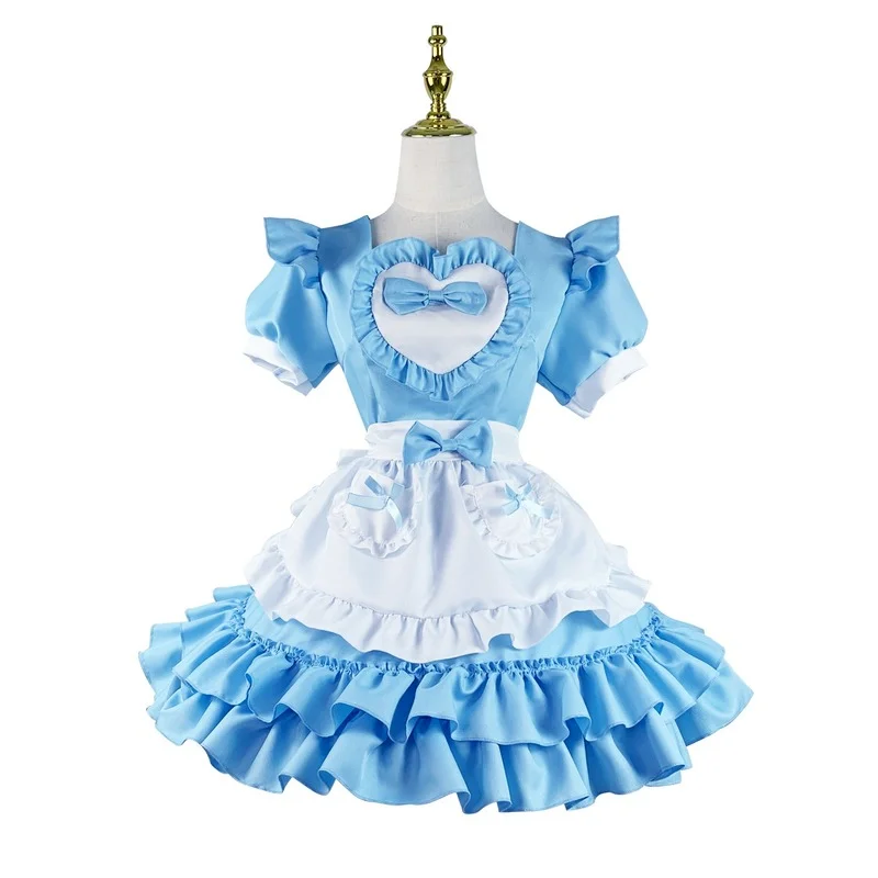 

Anime Cosplay Coffee Shop Maid Skirt Apron Ruffle Sexy Cute Love Blue Pure Lolita Dress Festival Stage Party Show Game Costume