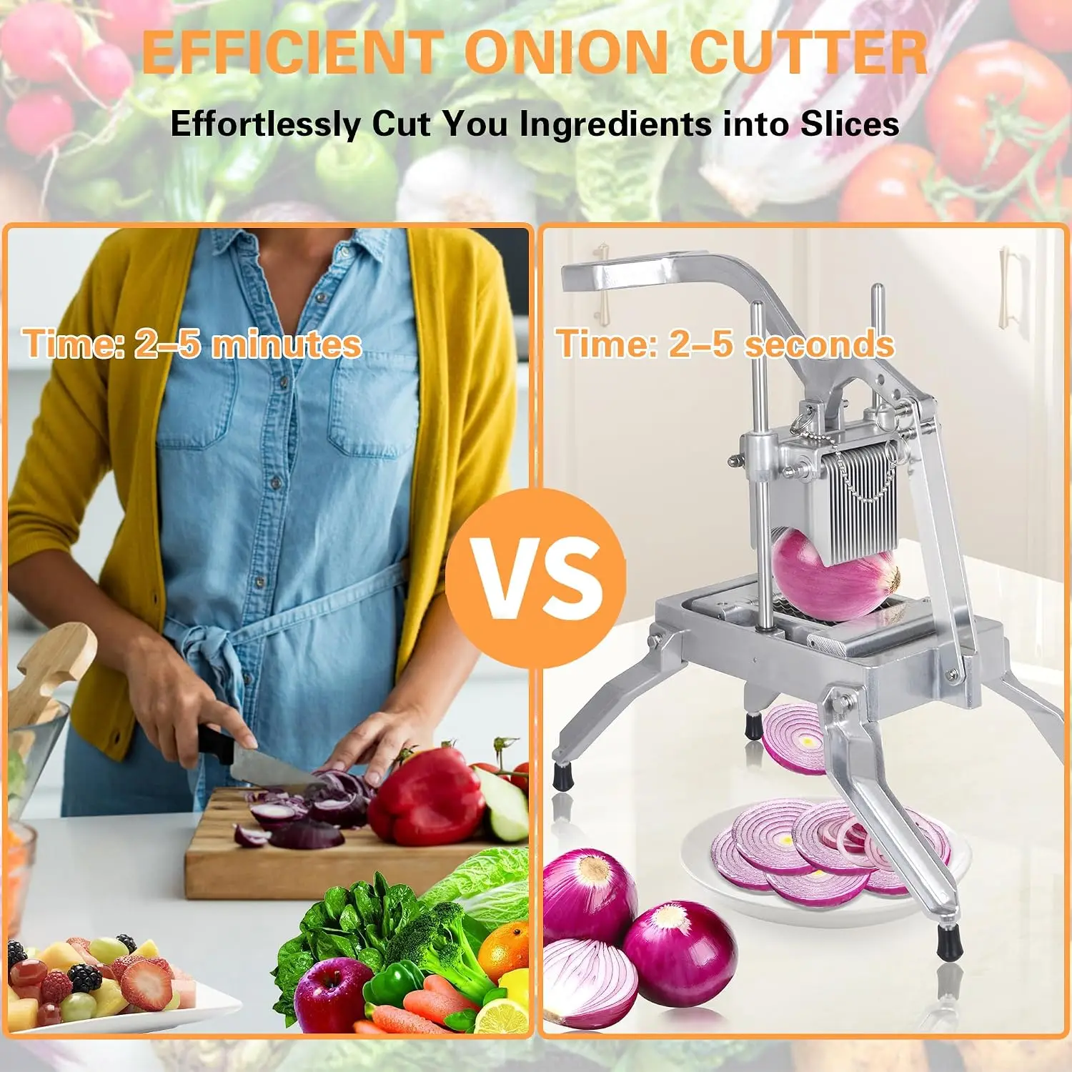 Hakka Commercial Onion Slicer, Vegetable Fruit Cutter with 3/16
