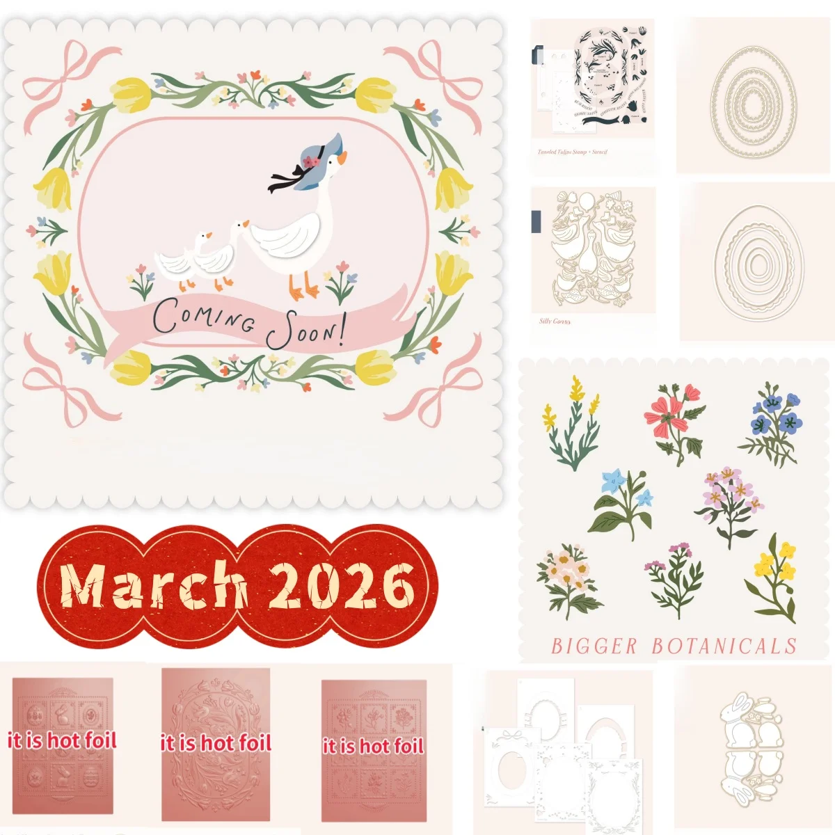 March 2026 Goose Flower Bunnies Egg Metal Cutting Dies Clear Stamps Stencil Hot Foil for DIY Making Card Scrapbook Template