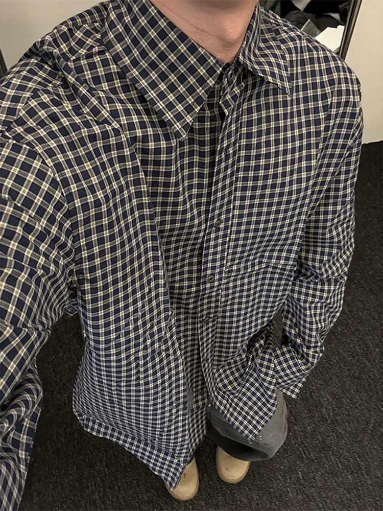 

Men's Plaid irt Long Sve Collared Inner Wear Spring Autumn American Retro id Pattern Cleanfit Jaet Loose Fit Moistur...