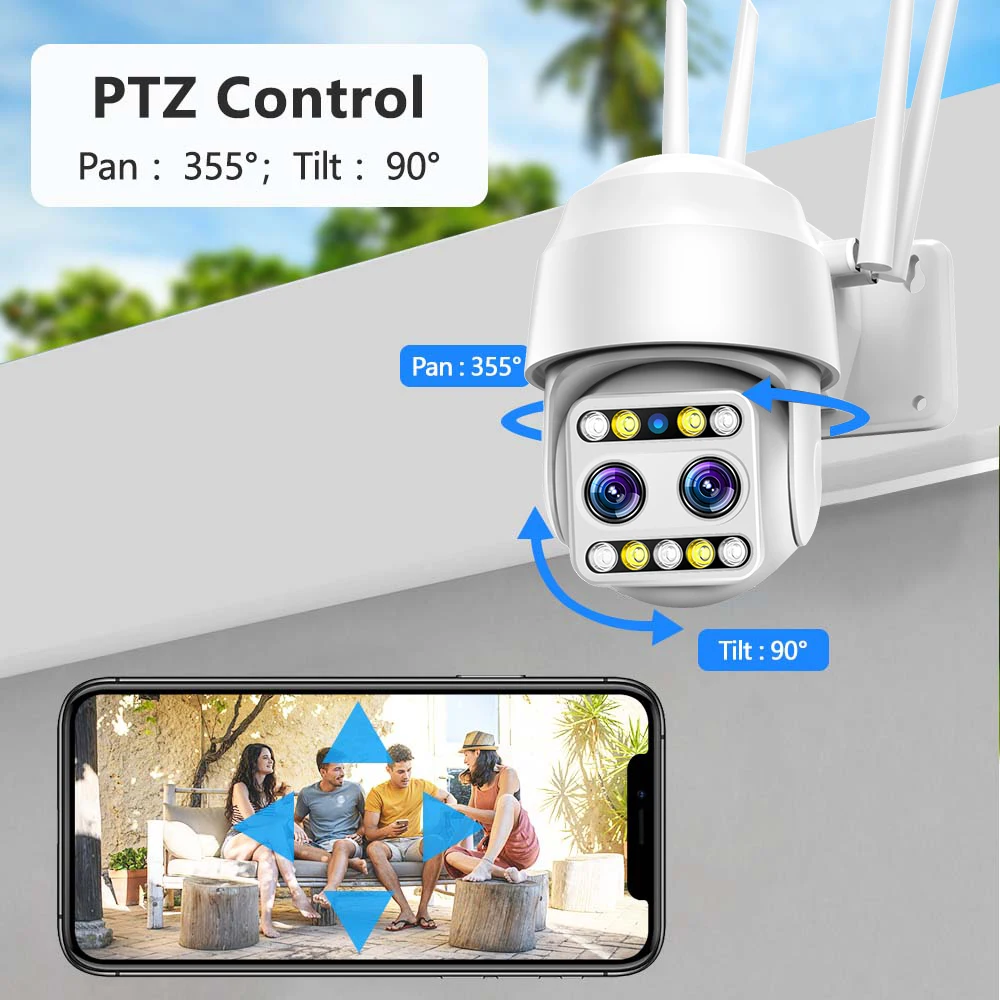 Caméra de surveillance extérieure PTZ IP WiFi HD 5MP, dispositif de sécurité étanche, avec n'aime numérique x10, IA et poignées humaines, suivi CCTV