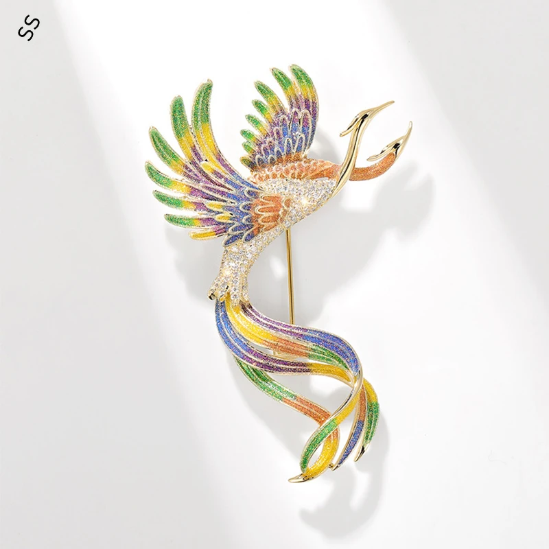 Phoenix Nirvana Peacock Brooches Copper Inlaid Zirconium Suit Coat Garment Pin Accessory Fashion Animal Ccorsage