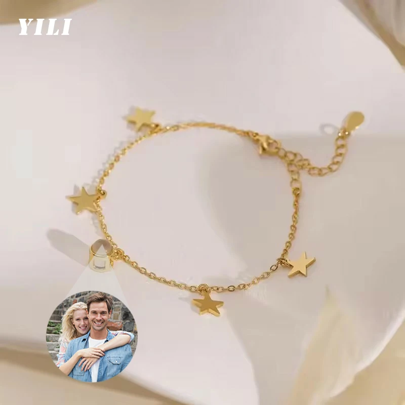 

Браслет с проекцией фото, золотой кулон-звезда, персонализированный браслет с изображением, памятный подарок на день рождения или годовщину