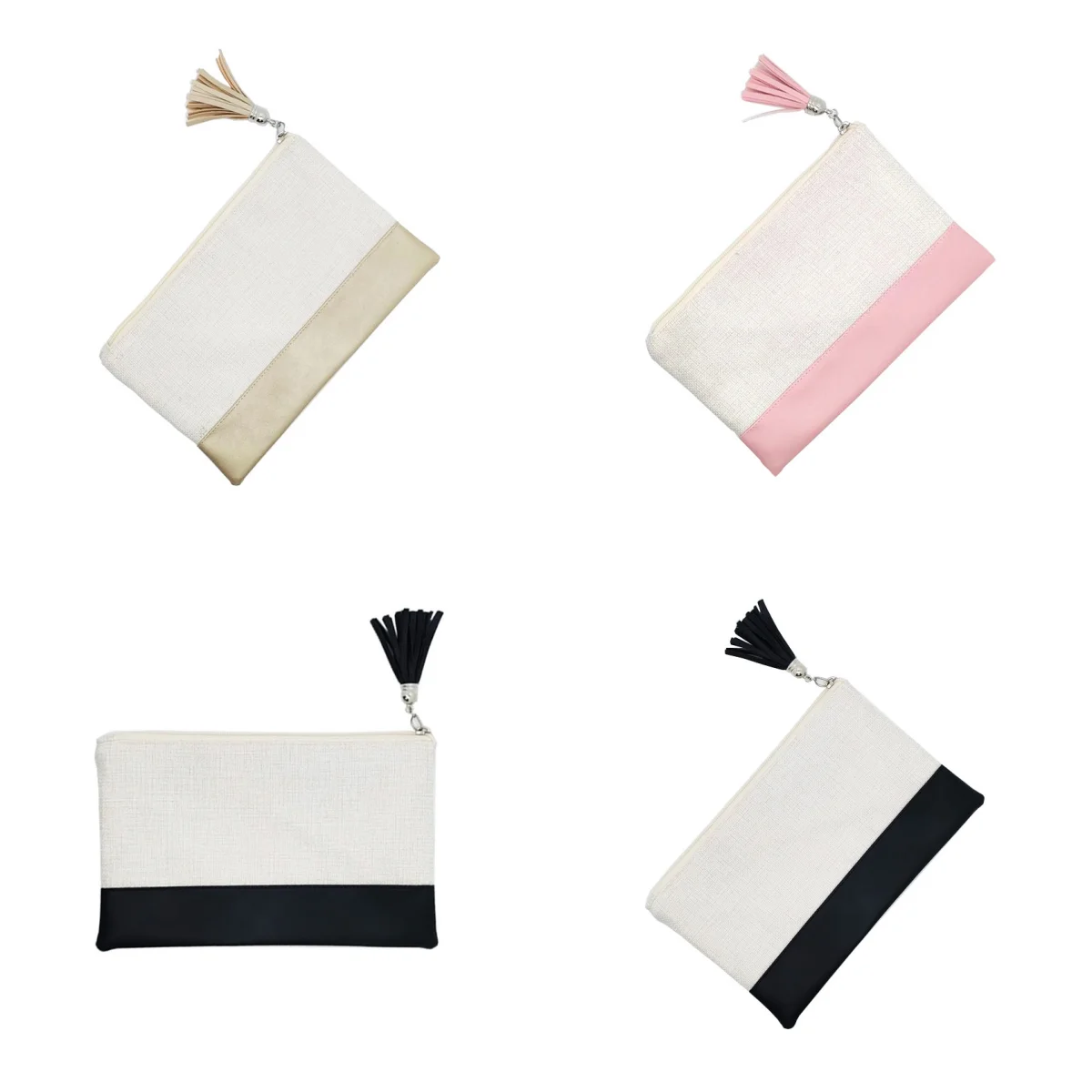 Sublimation Blank Linen Makeup Bag With Tassel Thermal Transfer For Printing PU Women's Bag Storage Bag With Zipper