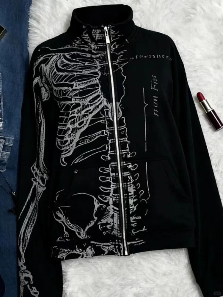 Winter Y2k Harajuku Gothic Hooded Coat Women Vintage Grunge Long Sleeve Jackets Japanese Subcultural Fashion Sweatshirt New