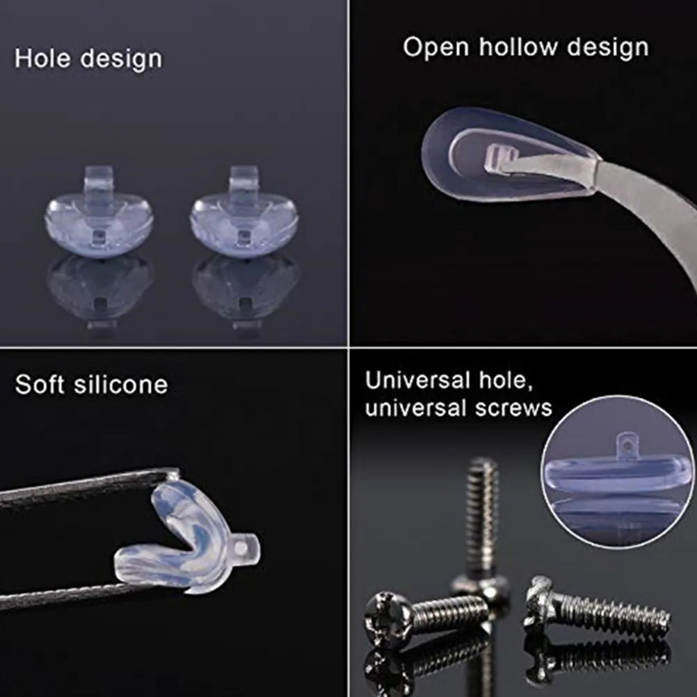 

10 Pairs Glasses Repair Kit Silicone Nose Pads Stainless Steel Screws Tweezers Lens Cloth Storage Box Eyewear Accessories