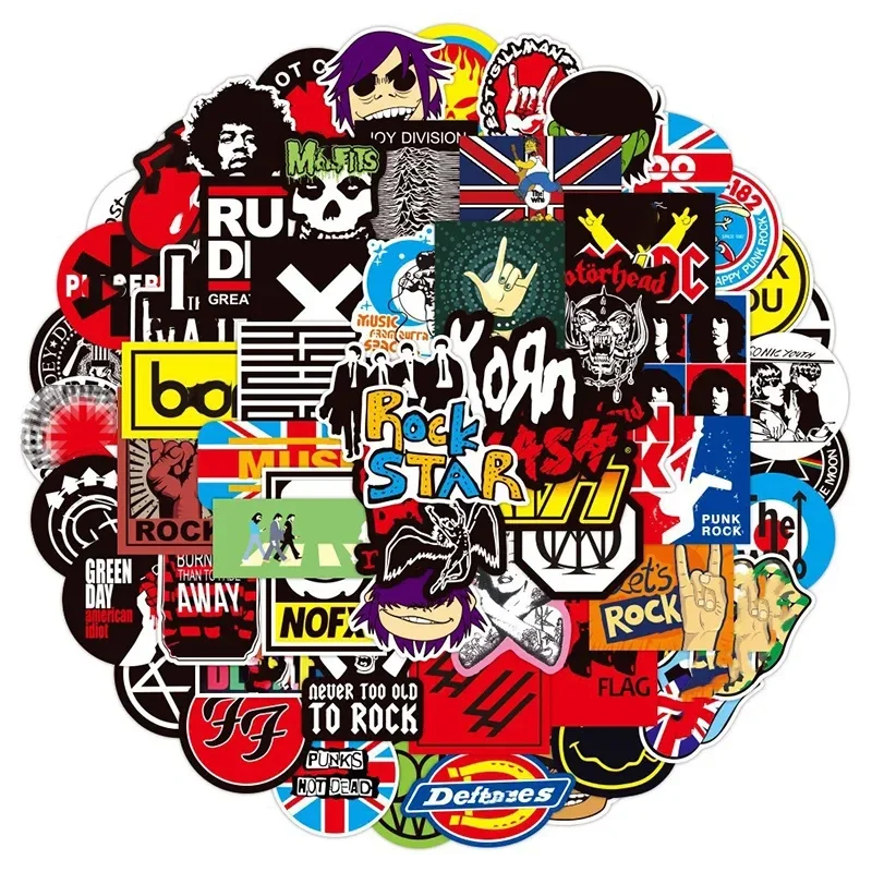 100pcs Classic Graffiti Rock Roll Stickers Music Band Decals for DIY Helmet Guitar Phone Laptop Motorcycle Luggage