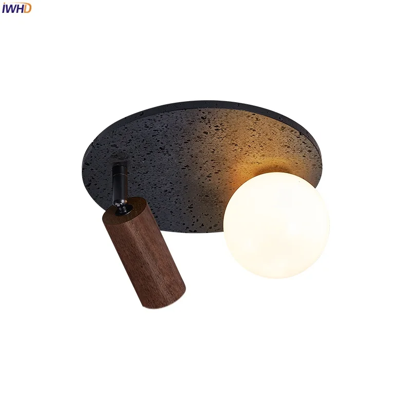 

IWHD Mid Century Modern LED Ceiling Light Black Travertine Living Room Corridor Interior Lighting Ceiling Lamps Lamparas Techo