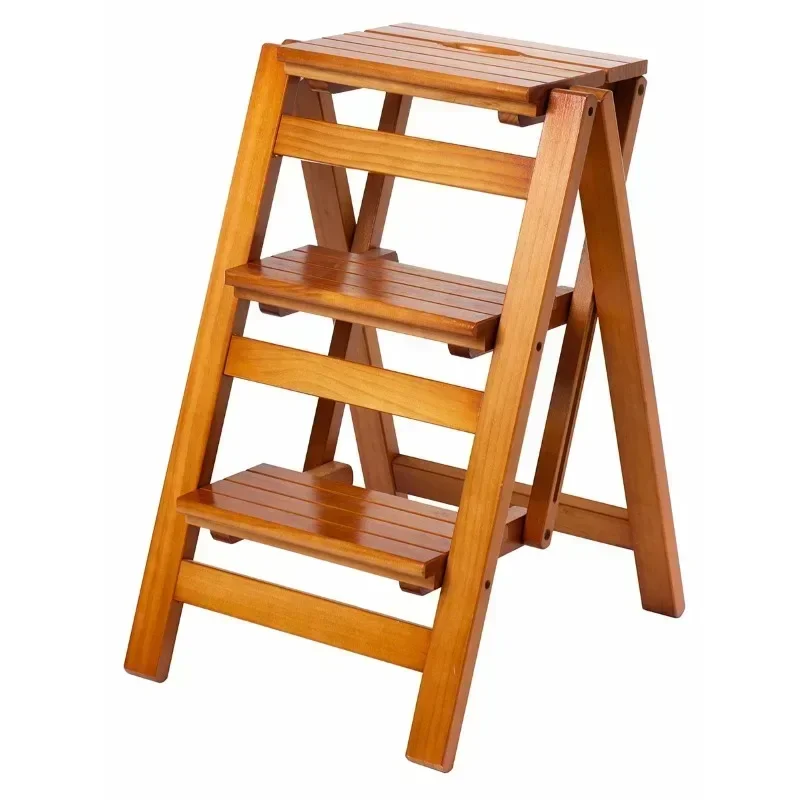 

Rushed Folding Ladder Walnut Colored Stool Home Furniture Wood Multifunctional Thickened Chair Indoor Climbing 2-4 Step Ladder