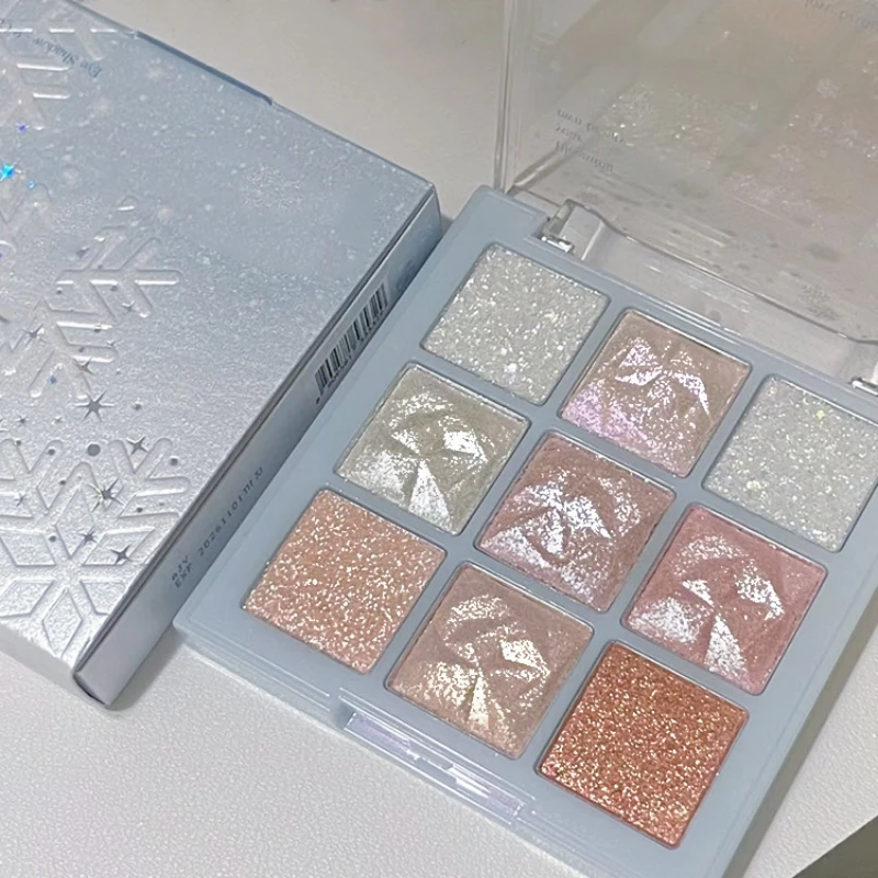 9 Color Glitter Pearly Eyeshadow Palette Waterproof Shining Highlighter Snowflake Sequin Eye Shadow Sexy Girl Gifts Cosmetics