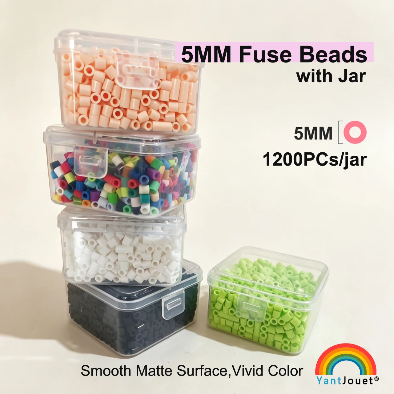 Yantjouet 5mm Perler Beads Hama Beads 1200pcs Jar DIY Fuse Beads Toy Pixel Art Puzzle Black White Fuse Beads Creative Gift