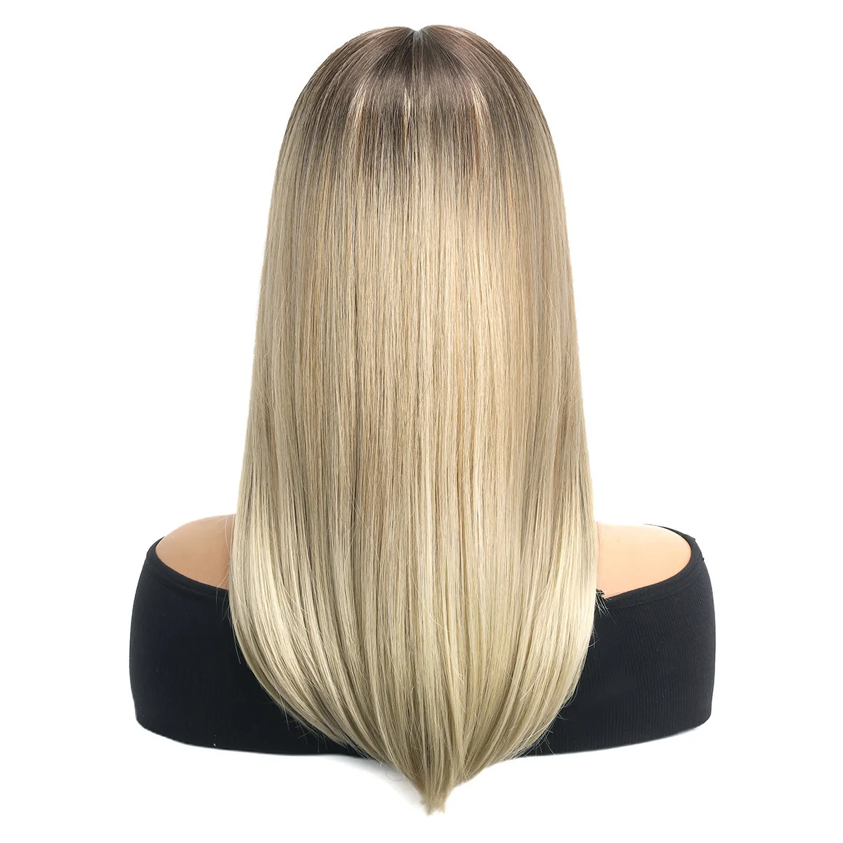 European and American women's long straight hair, light gold color with bangs, layered fashion wig, full head cover