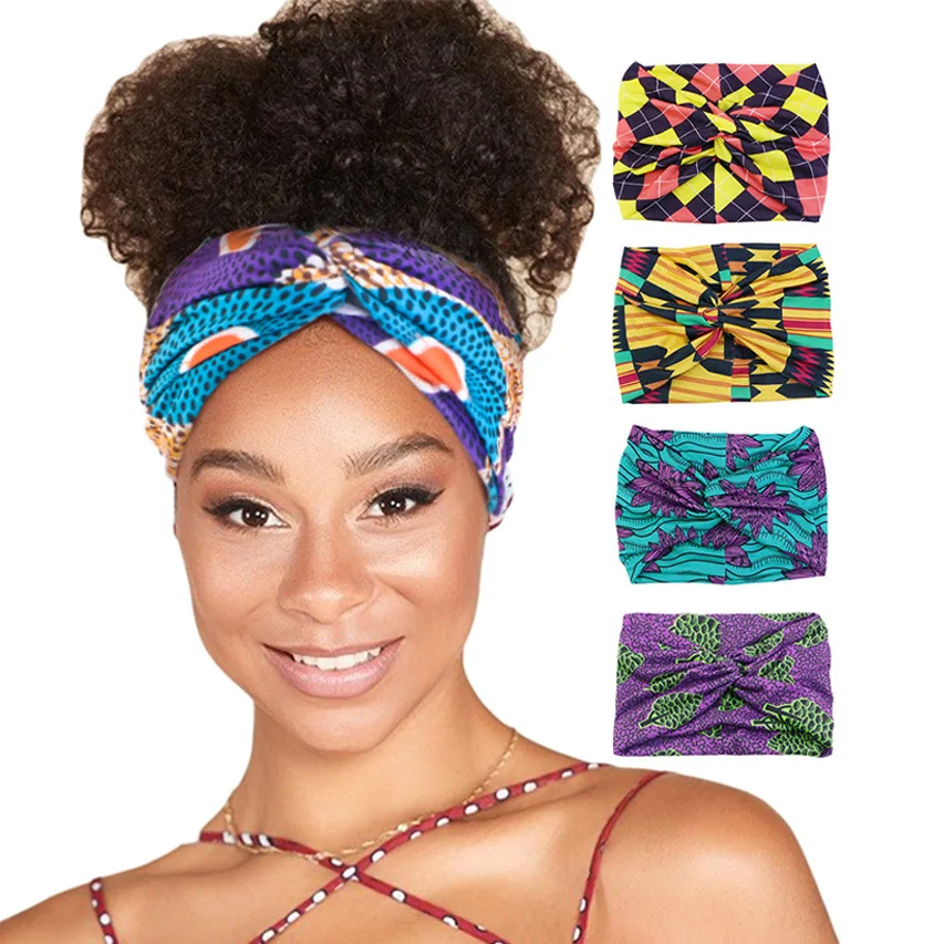 

19CM ultra wide cotton blend twisted elastic colorful style printed headband