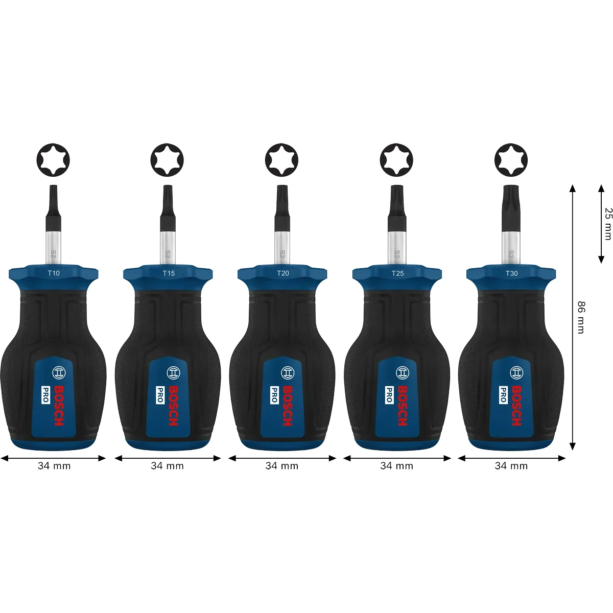 BOSCH 1600A039PU PRO Stubby Screwdrivers Torx Set 5PCS Hand Tools
