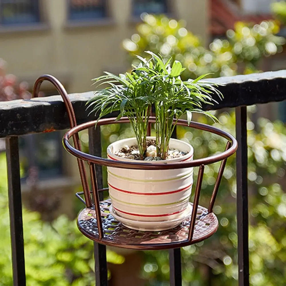 Hanging Flower Pots Stand Metal Black White Brown Patio Garden Hanging Basket Round Easy To Remove Potted Plant Rack Outdoor