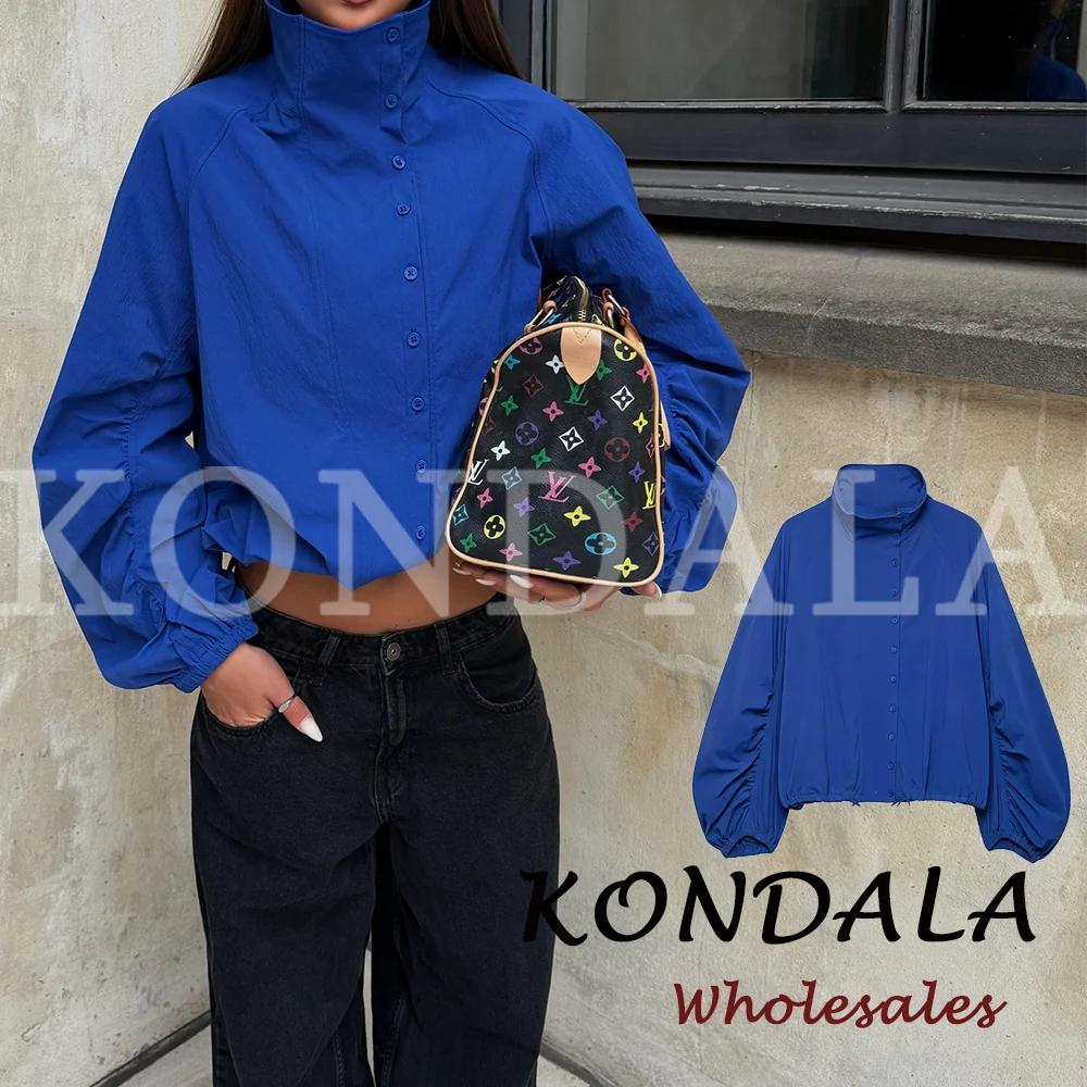 KONDALA Herbst Blau Mode 2026 Damenjacke Elegant Modern Schick Einreihig Langarm Streetwear Übergroße Coole Oberbekleidung
