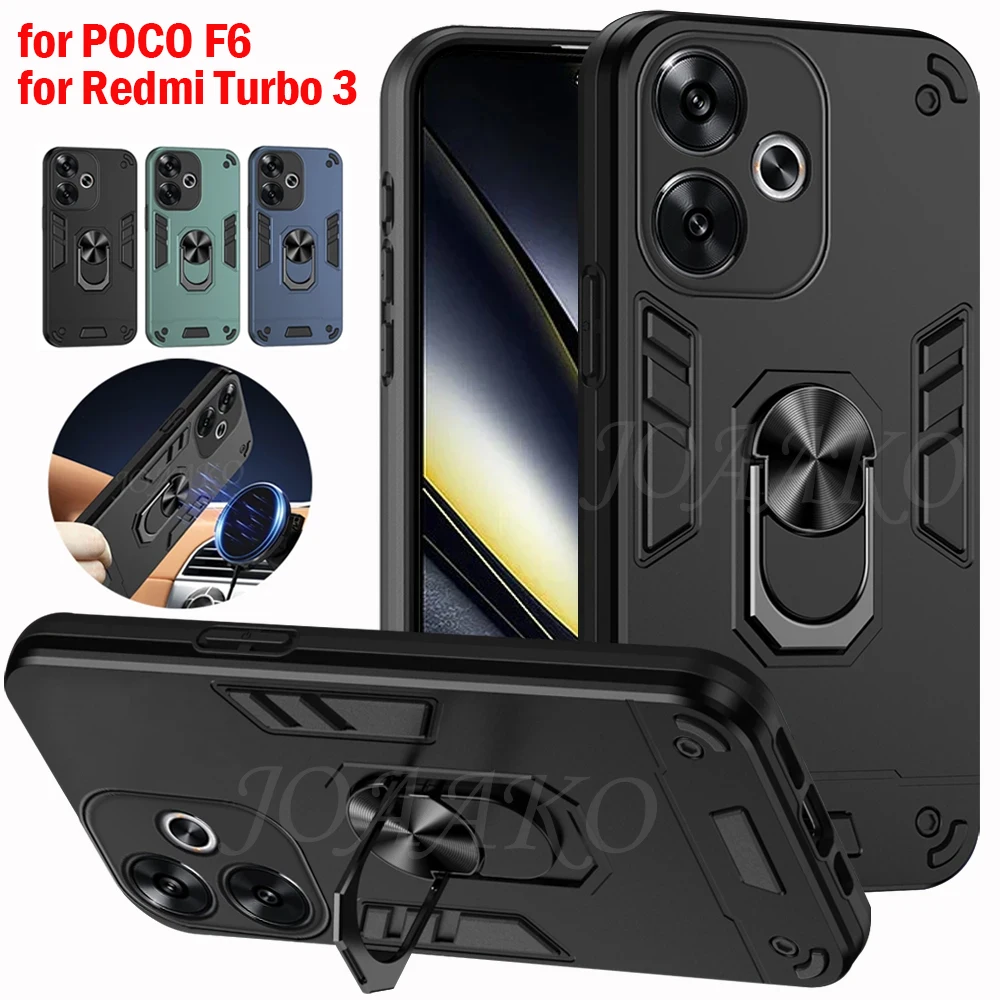 Kickstand Cover for POCO F6 5G Redmi Turbo 3 Case Ring Holder TPU +PC Hard Protective Funda for Xiaomi POCO F6 Redmi Turbo3 Capa