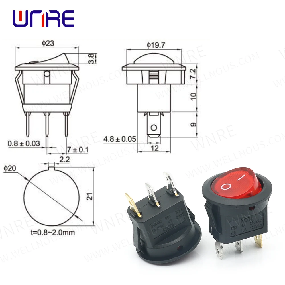 20mm KCD2 Led Switch 6A 250V / 10A 125VAC Light Power Switch Car Button Lights ON/OFF 3pin Round Rocker Switch