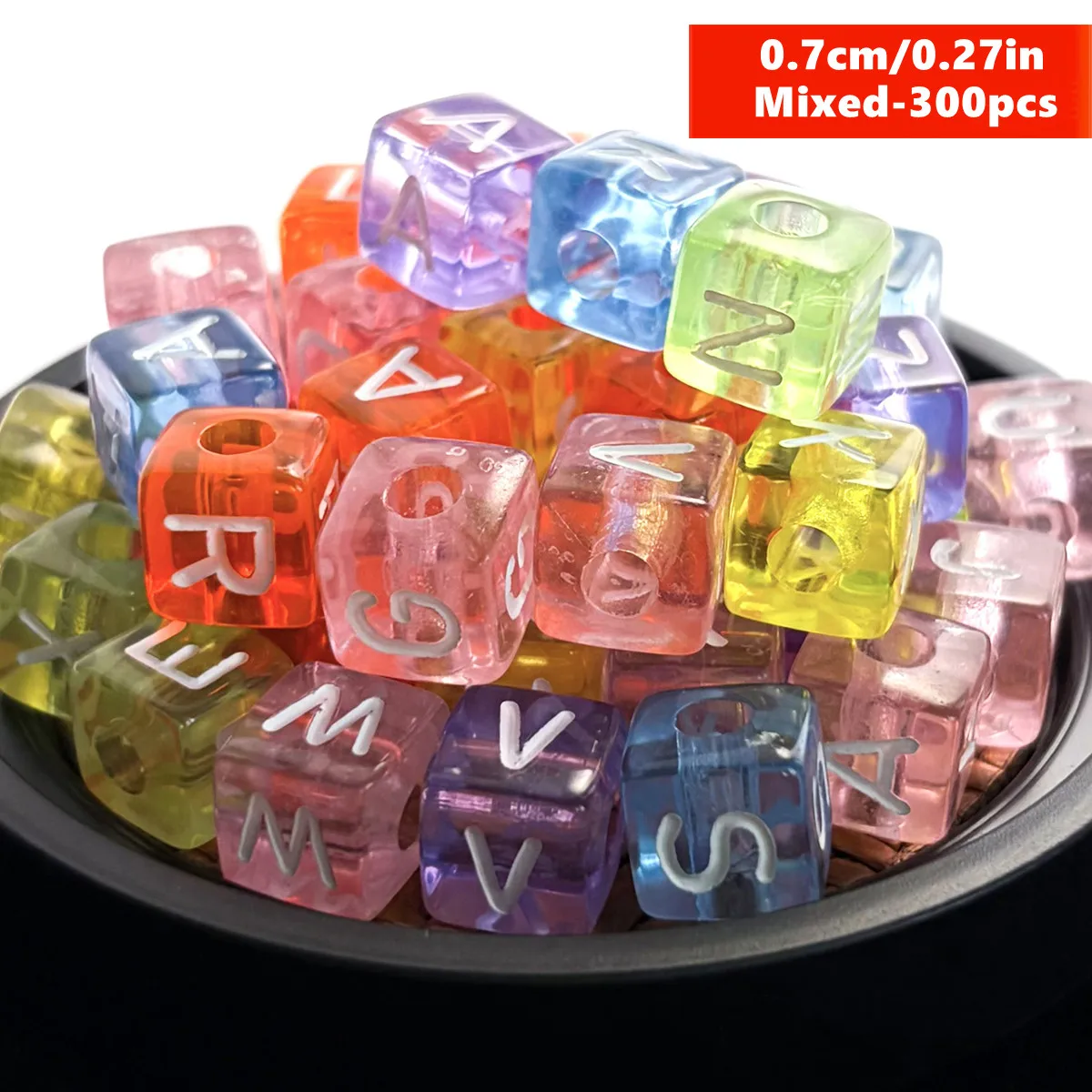 7*7mm 300pcs Square Alphabet Acrylic Beads In Different Letters, Handmade, Suitable For DIY  Making