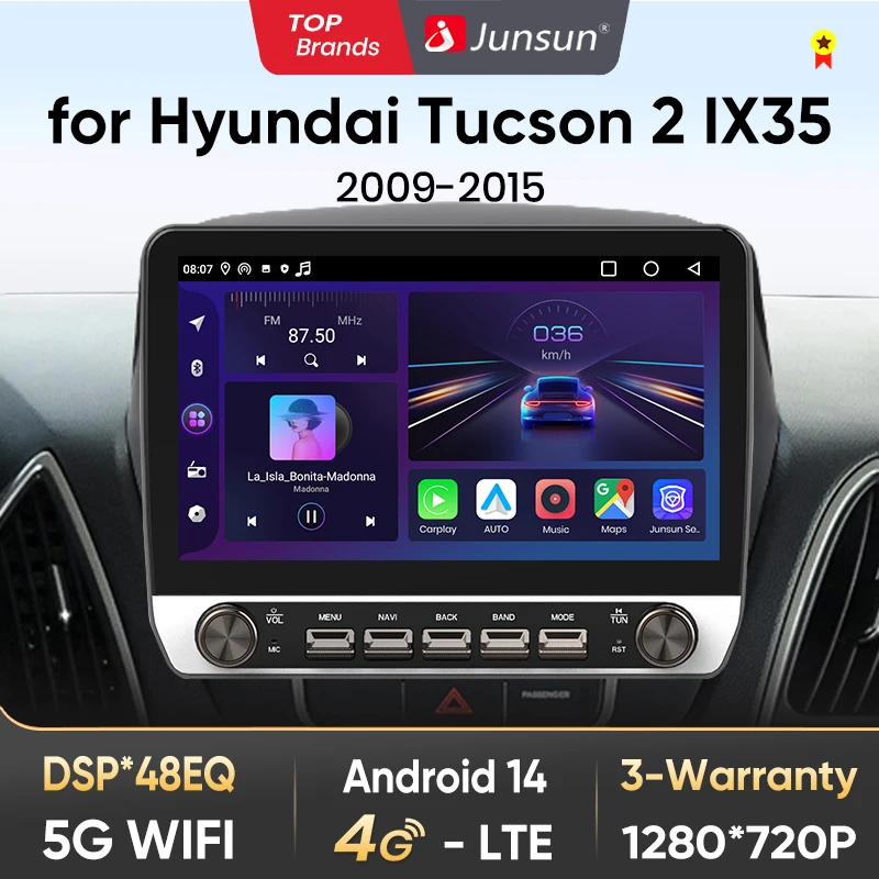 Junsun 10 pulsante autoradio per Hyundai Tucsonix35 2009-2015GPS Multimedia Stereo BT Wireless CarPlay per Apple Android Auto 4G
