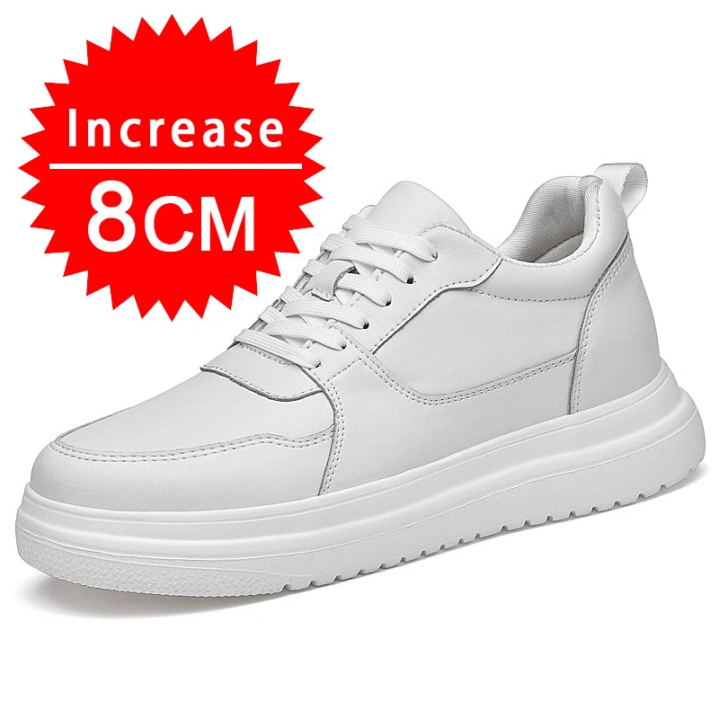 Men Sneakers Elevator Shoes Heightening Height Increase Insole 7-8CM High Heels Shoes Genuine Leather Sport Shoes