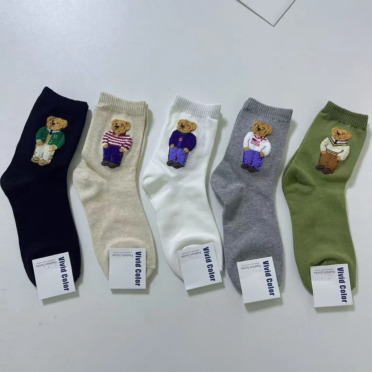 5 زوج/مجموعة الكرتون الدب منتصف العجل جوارب قطنية للنساء سترة غير رسمية الإناث لطيف الدب الجوارب مريحة تنفس ملابس المنزل #1