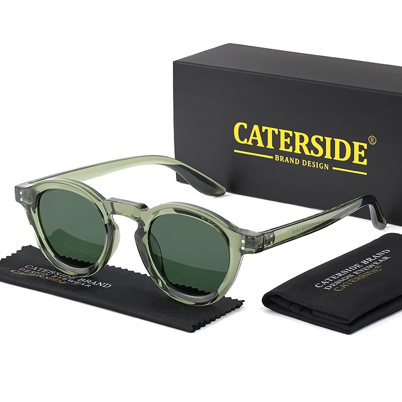 CATERSIDE Retro Polarisierte Herren-Sonnenbrille Vintage Hochwertige TR90 TAC-Gläser Runde Sonnenbrille Damen Fahrbrille Reisebrille