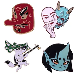 Mugi Oni Tengu Yokai Demons Devil Evil Spirit Enamel Pin Instrument cat Japanese Folk Religion Legendary Creature Weird Brooch