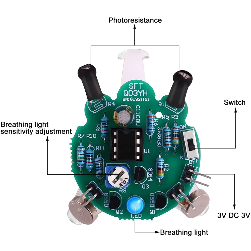 DIY Electronic Kit LED Breathing Light Simulated Firefly Flash Robot Soldering Practice Toy Photosensitive Sensor Mobile Robot