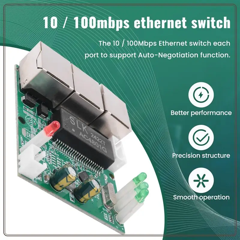 Sakelar Cepat Handal Mini 3 Port Sakelar Ethernet 10 / 100Mbps Papan Modul Pcb Hub Sakelar Jaringan untuk Modul Integrasi Sistem,