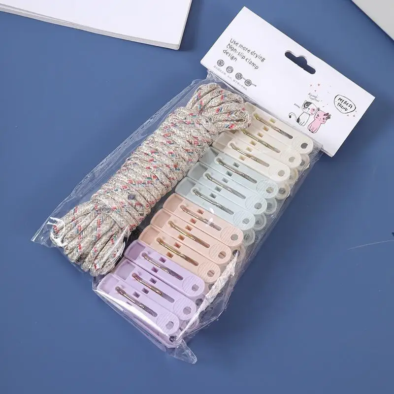 Clothesline Set 12-Clip Colorful Drying Clips Multifunctional Windproof Laundry Line for Outdoor Indoor Use - Portable & Strong