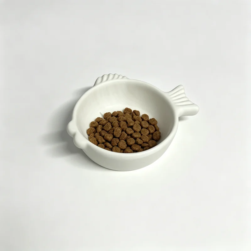 Small Fish Sculpture Pet Feeding Bowl, Wide and Shallow Design to Relieve Beard Fatigue, Matte White Easy-To-Clean Non-Slip Feeder, Suitable for Indoor Kittens and Small Pets Daily Feeding Supplies