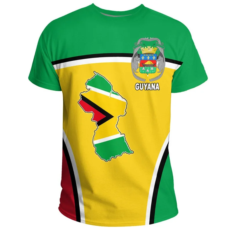 Guyana Flag 3D Printed T-Shirt For Men Gym Sportswear Tee Shirts Round Neck Short Sleeves Summer Casual Street Loose T Shirt