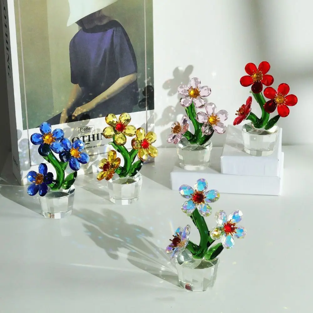 Handcraft Mini Crystal Flower Figurine Clear Base Paperweight Crystal Sunflower Ornament Durable Sparkle