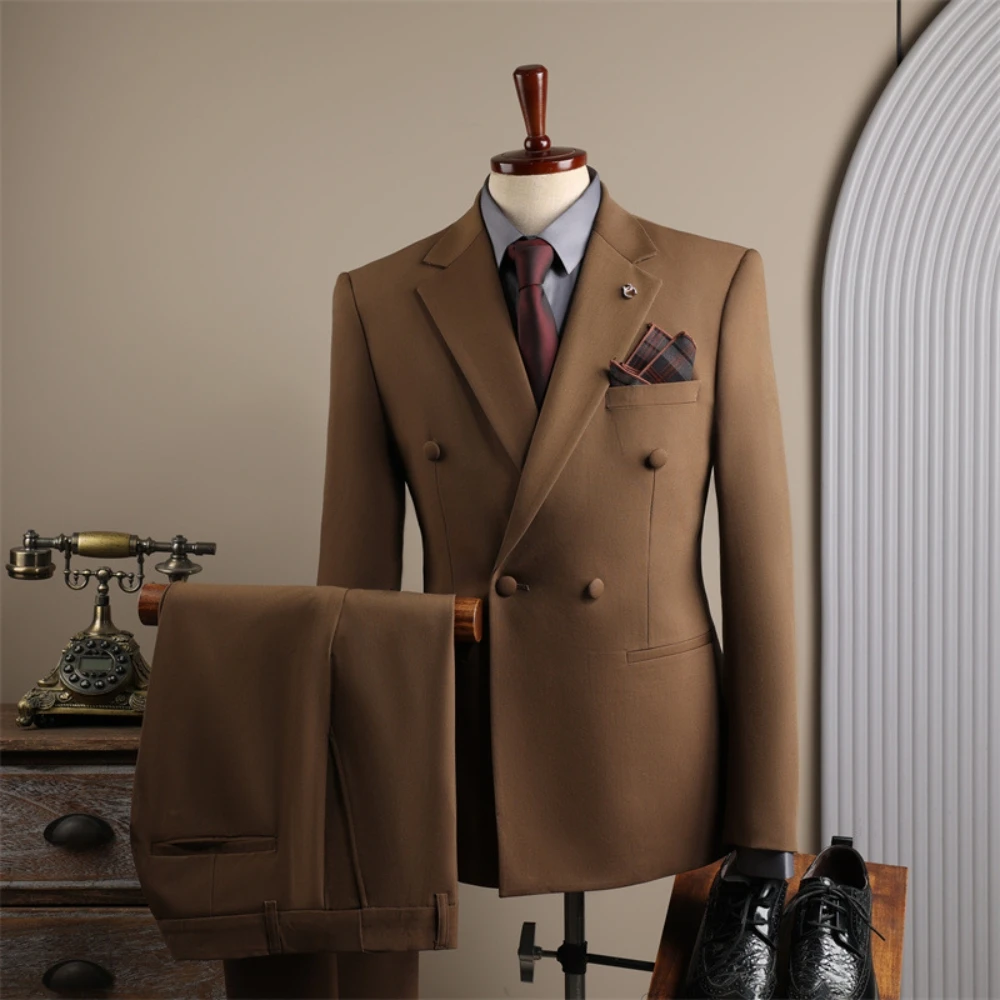 Premium Slim Fitting Tuxedo, Business Two Pieces Dancing Men's Suit Set, Fashion Casual Double Breasted Set, On Sale Outfit