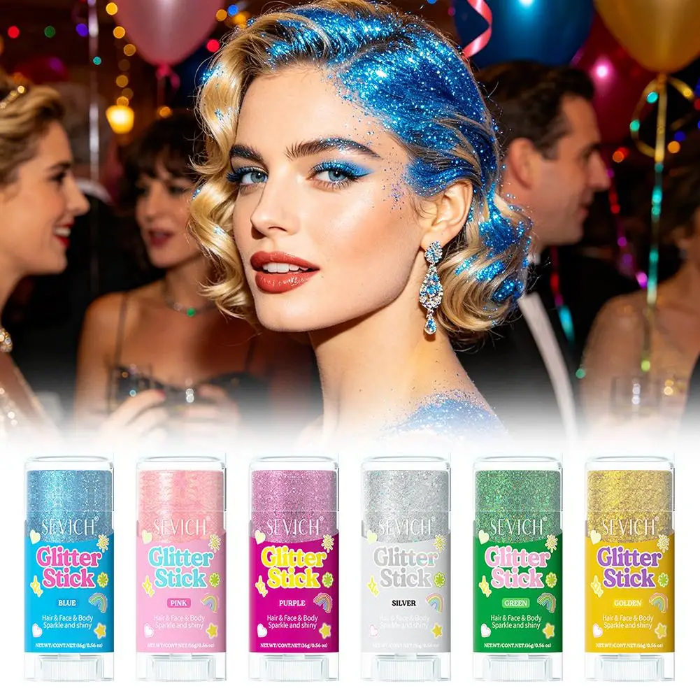 6 Color Sparkling Sequins Glitter Gel Stick Multifunctional Face Lip Hair Body Sequins Glitter Cream Carnival Festival Makeup