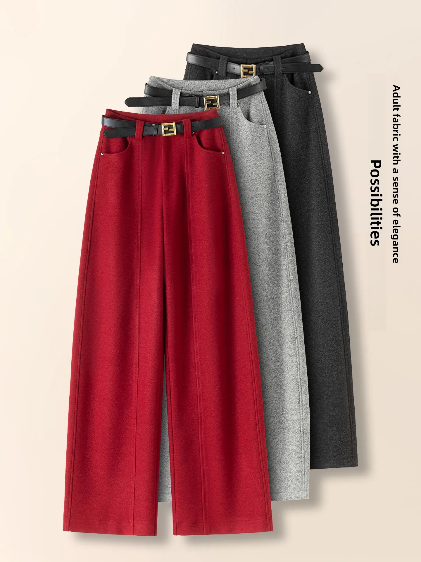 

High Waist Slimming Casual Straight Leg Woolen Wide Leg Pants Women's Autumn Winter New Style Popular Knife Trousers