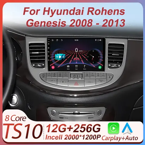 현대 로헨스 제네시스 2008-2013용 안드로이드 카플레이 자동차 라디오, GPS 네비게이션 비디오 플레이어 2 Din 스테레오 헤드 유닛, 블루투스, 와이파이