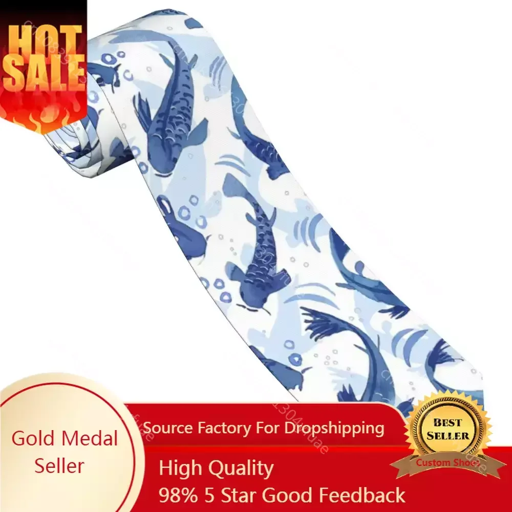 Koi Fish Dance Men Neckties Slim Polyester 8 cm Classic Blue Delft Neck Tie for Men Suits  Wedding Accessories Office