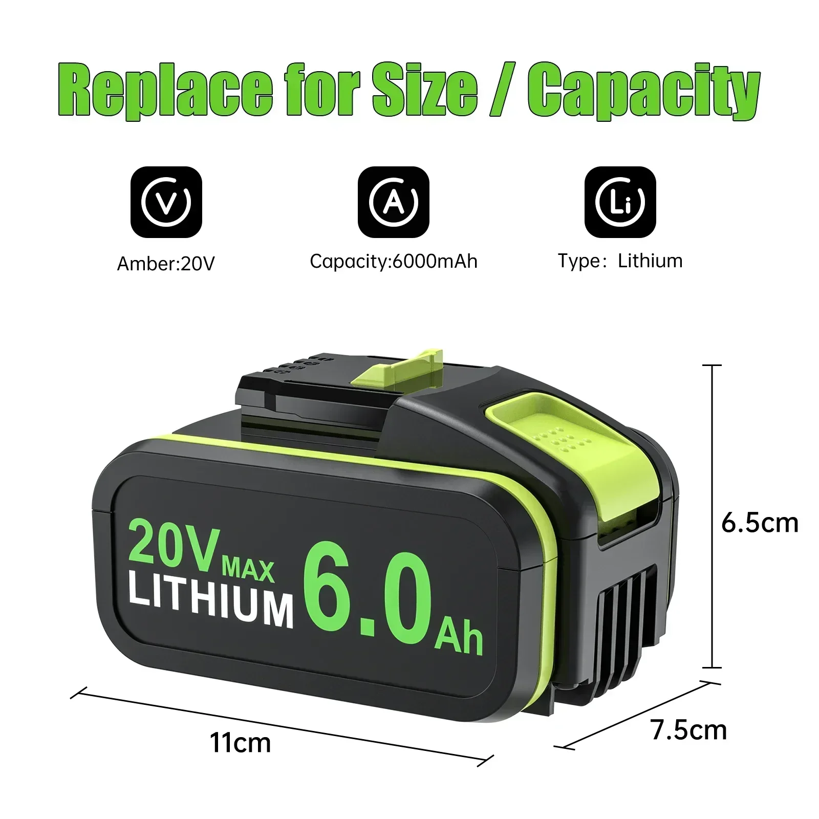 20V/6.0ah Battery For Worx WA3553 Battery Cordless Power Tool Spare Batteriies WA3572 WA3553 WX390 WA3551 WX176 WX178 Battery