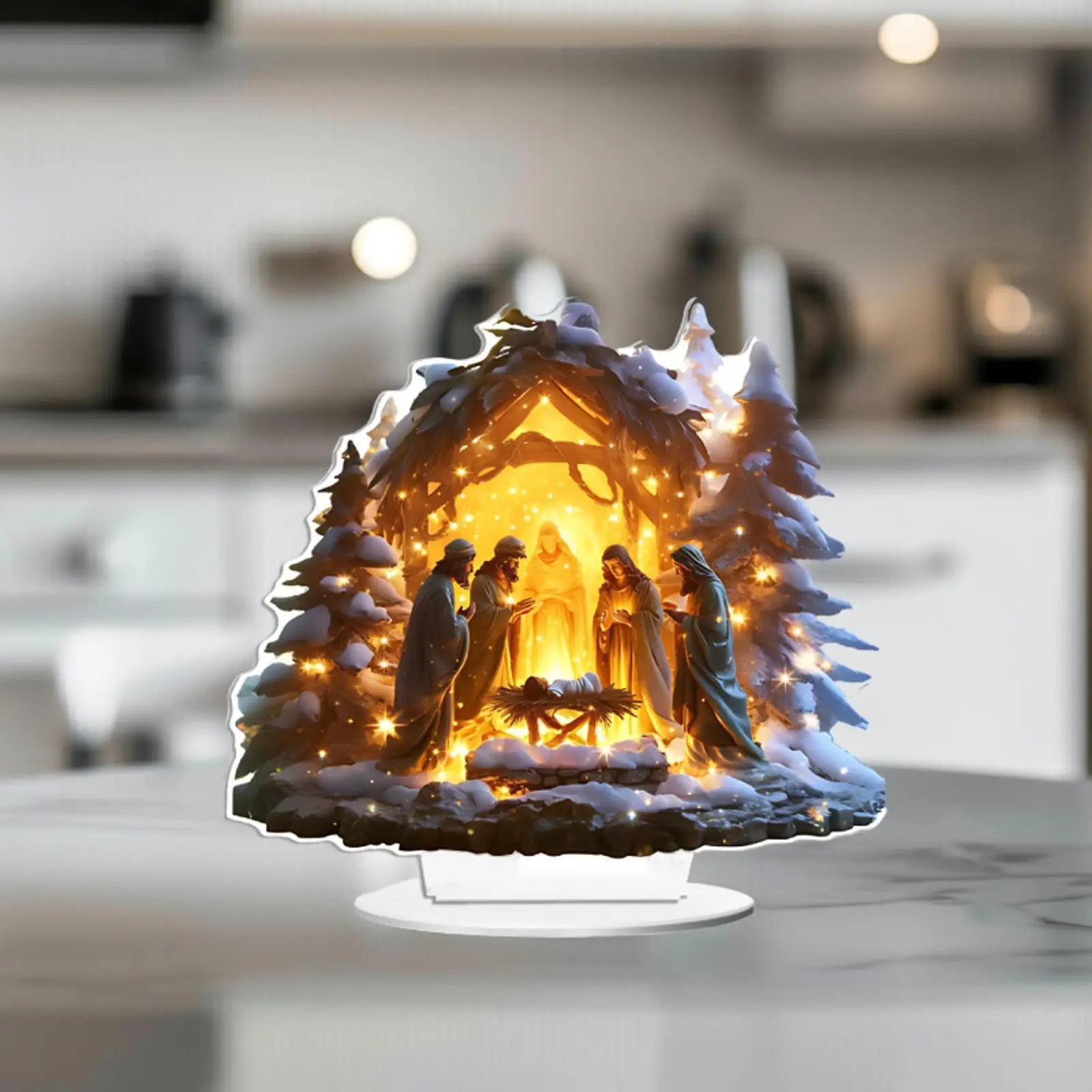 2D Christmas Nativity Scene Figurine Acrylic Statue Religious Gift Collectible Centerpiece Holy Family Table Ornament for Shelf