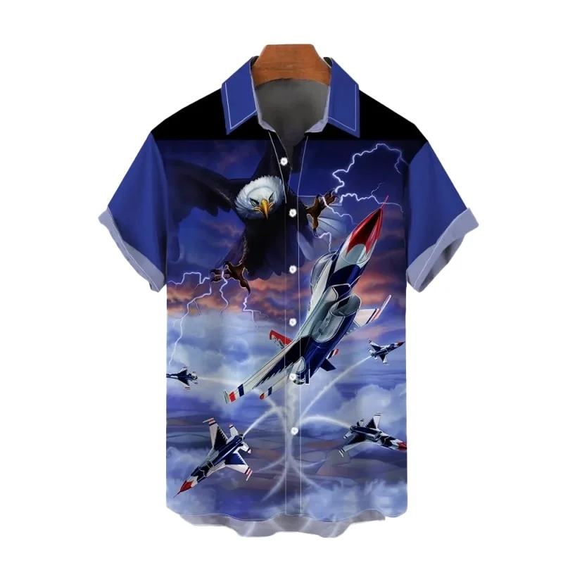Hawaiian shirt: airplane print short sleeved quick drying beach casual party holiday shirt