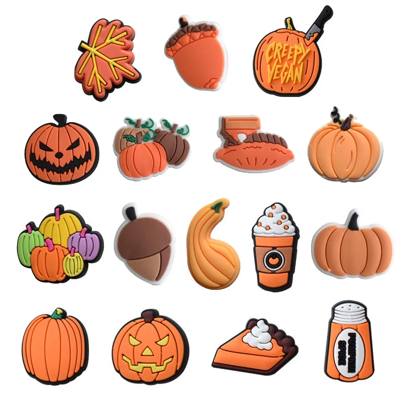 Pumpkin Shoe Charms Pin for Croc Accessories Wristband Decorations PVC Shoe Accessories Charms Halloween Kids Party Gifts