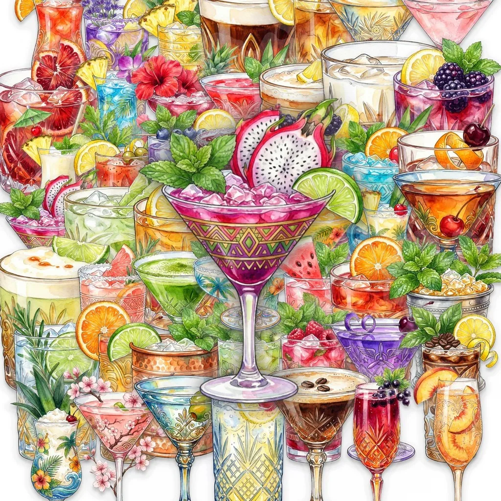 50Pcs Colorful Drink Cocktail PET Transparent Stickers Waterproof Decals For Phone Case Water Cup DIY Decor Giajar Sticker Store