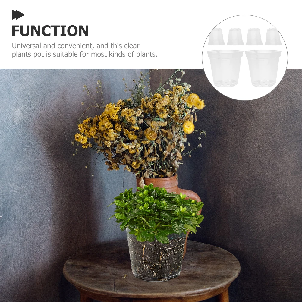 

6pcs Transparent Flower Pot Set Clear Planters Indoor Orchid Pots with Holes Nursery Garden Plastic Containers